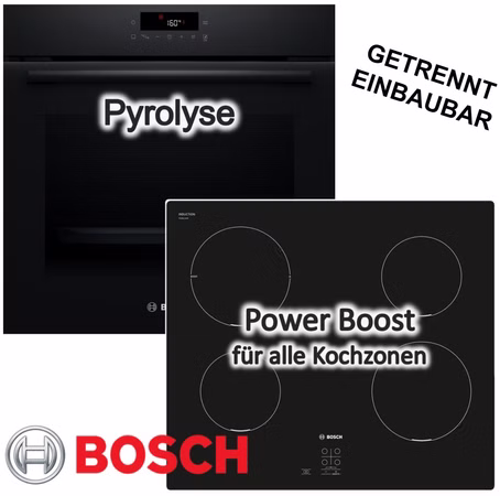 BOSCH Herdset Pyrolyse 3D Heißluft + Induktionskochfeld PowerBoost TouchSelect Rahmenlos