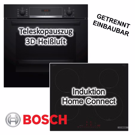Herdset BOSCH Backofen 71L Hydrolyse Pizzafunktion + Induktionskochfeld Home Connect