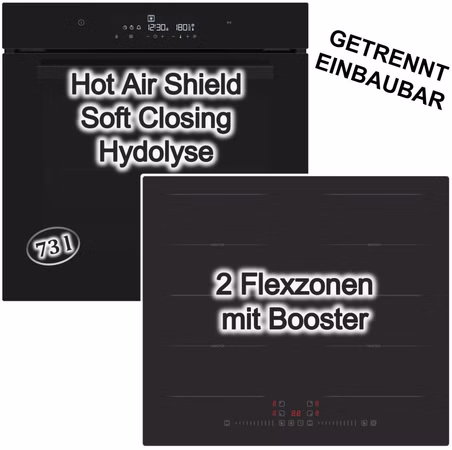 Herdset Backofen Hydrolyse SoftClose 73 Liter Induktionskochfeld 60 cm Flexzonen Booster autark rahmenlos Daewoo PKM