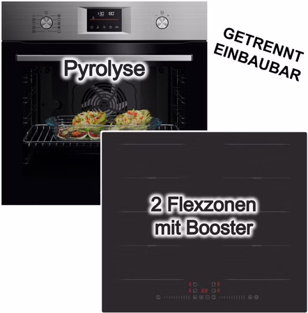 Herdset AEG Einbaubackofen Pyrolyse SurroundCook® Edelstahl Antifingerprint + PKM Induktionskochfeld 4 Kochstellen 2 Flex-Zonen 60 cm