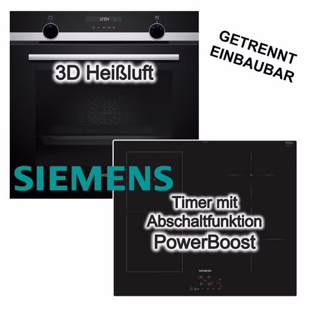 Backofen-Set Siemens Backofen 3D Heißluft Hydrolyse + Induktionskochfeld 60 cm PowerBoost