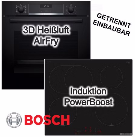 Herdset BOSCH Backofen 3D Heißluft Air Fry EcoClean + Induktionskochfeld PowerBoost Bräterzone