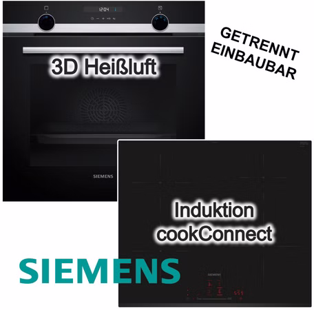 Siemens Herdset Backofen 3DHeißluft Hydrolyse Pizzastufe + Induktionskochfeld Boost TouchSlider HomeConnect