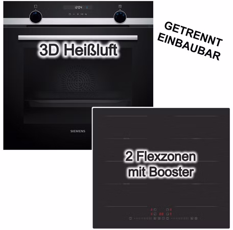 Herdset Backofen Siemens 3DHeißluft Hydrolyse Schnellaufheizen + PKM Induktionskochfeld Flexzonen Booster