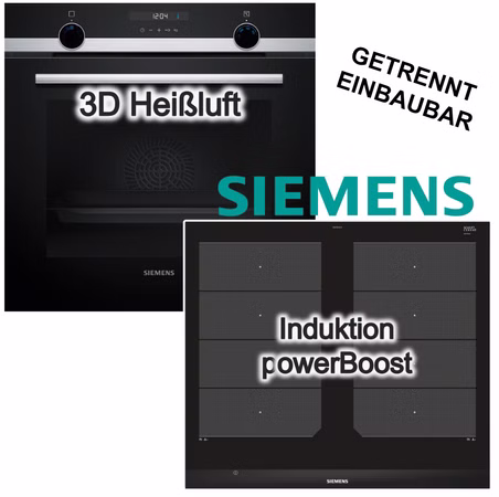Herdset Siemens Backofen 3D Heißluft Hydrolyse Pizzastufe + Induktionskochfeld Flexzonen powerBoost Bratsensor Plus