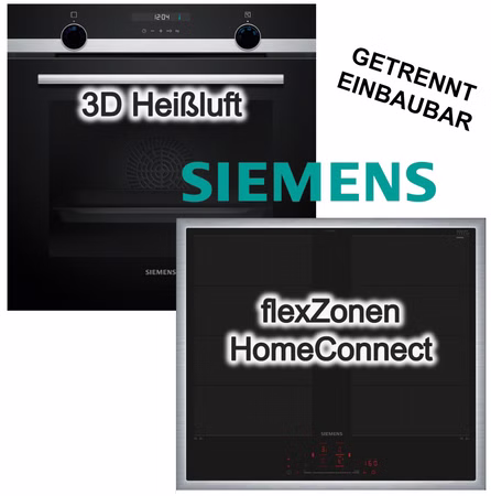 Herdset Siemens Backofen 3DHeißluft Hydrolyse Pizzafunktion+ Induktionkochfeld Flexzonen PowerBoost HomeConnect 