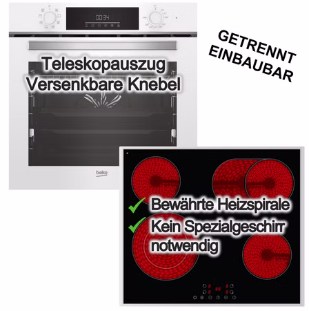 Herdset Einbaubackofen SteamShine Teleskopauszug + Elektrokochfeld  Zweikreis Bräterzone Touch