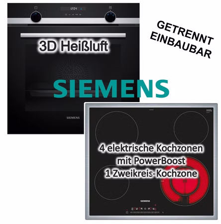 Herdset Siemens Einbaubackofen 3D Heißluft Hydrolyse Pizzastufe +  Elektrokochfeld Booster Zweikreiszone