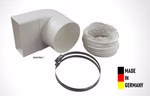 125er Abluft-System Umlenkstück mit Flexschlauch und Flachkanal. 125er Abluft-System Umlenkstück mit Flexschlauch und Flachkanal.