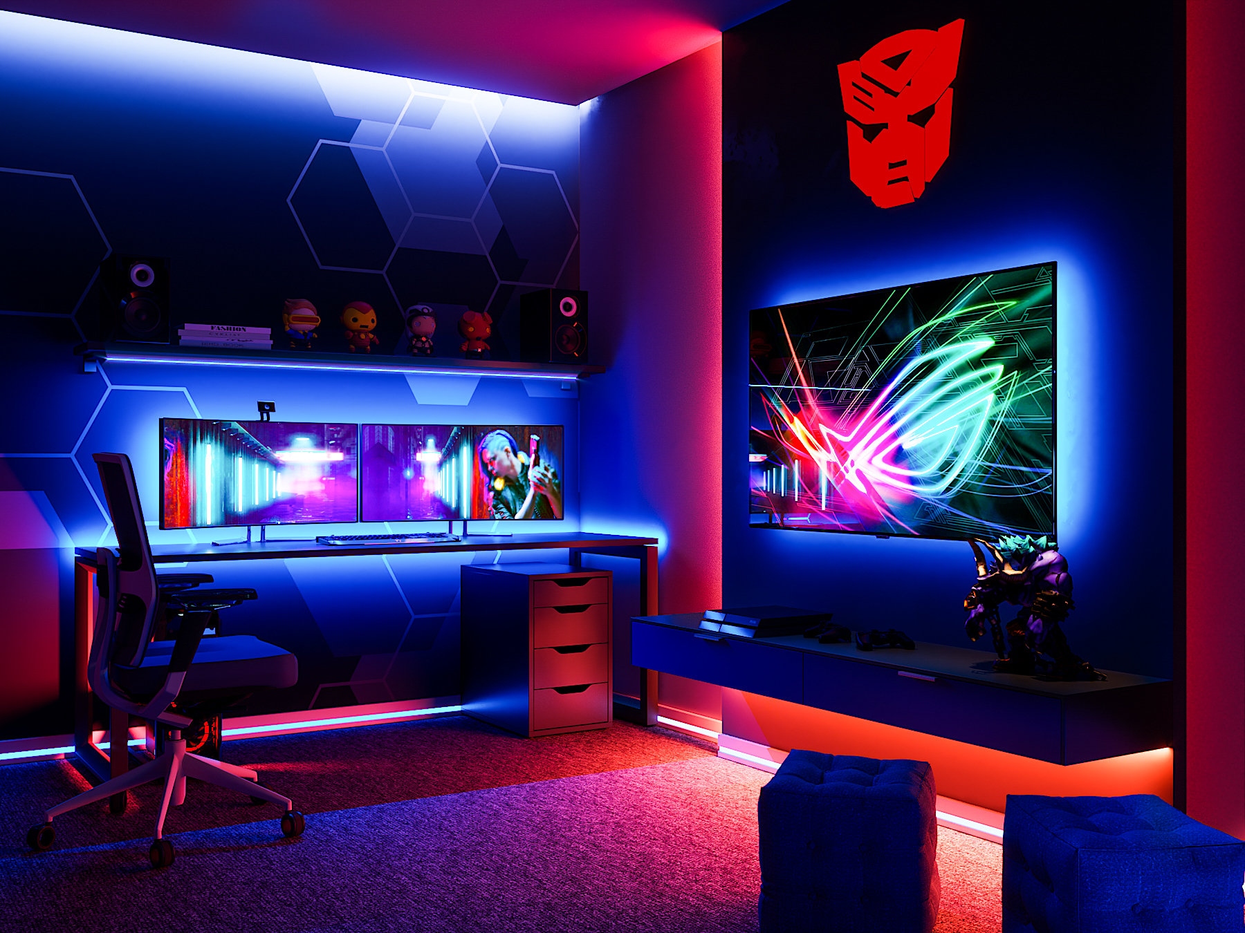Gamingzimmer mit Ambiente RGB-LED