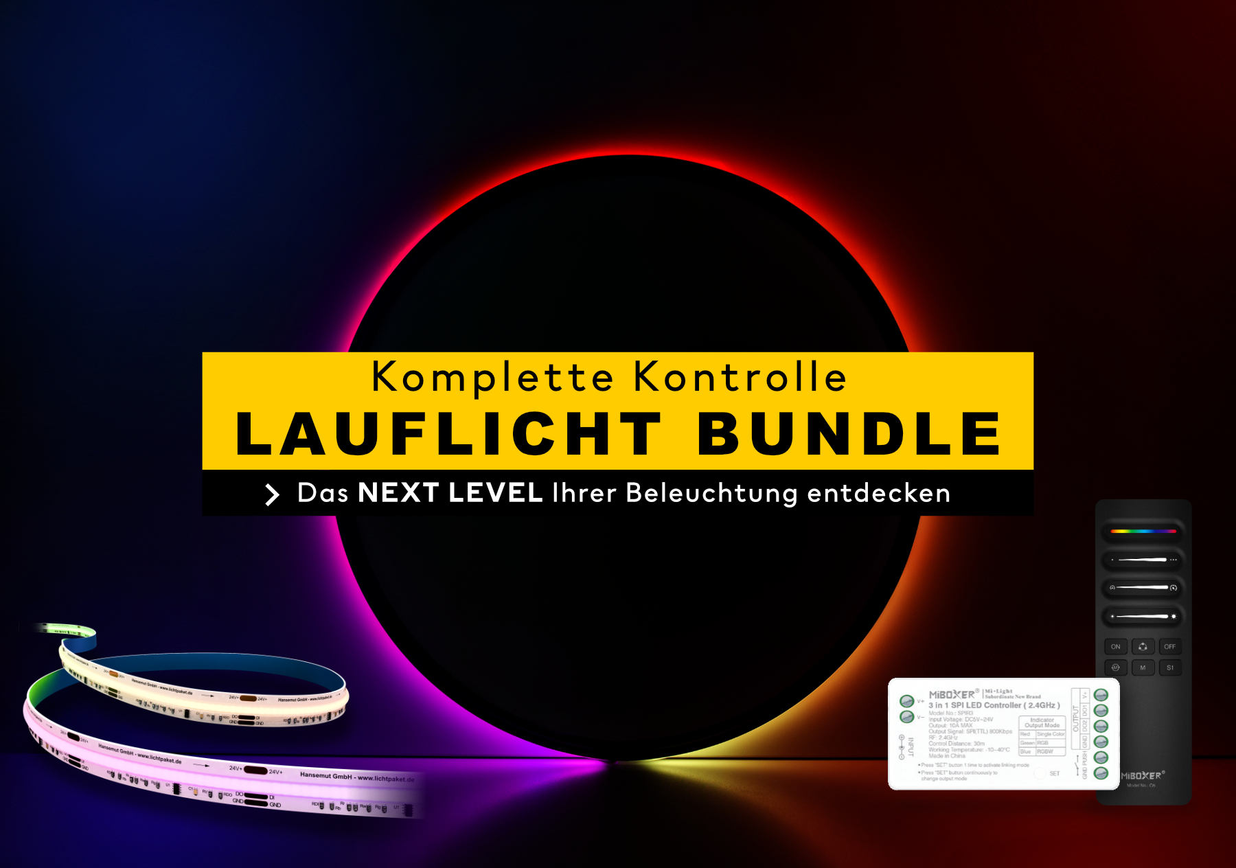 Entdecken Sie Beleuchtung neu: Unserer Lauflicht Bundle beinhaltet alles was Sie für Ihr SPI Setup benötgen!