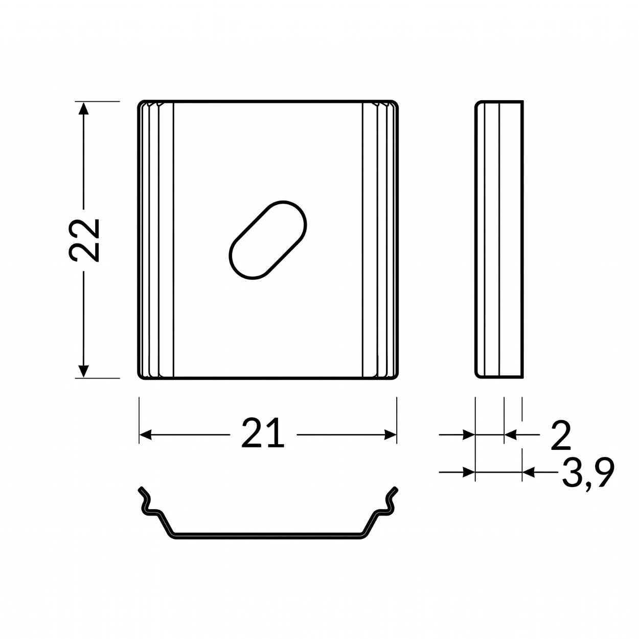 Abmessungen Montageclip für das LED-Alu-Profil PO