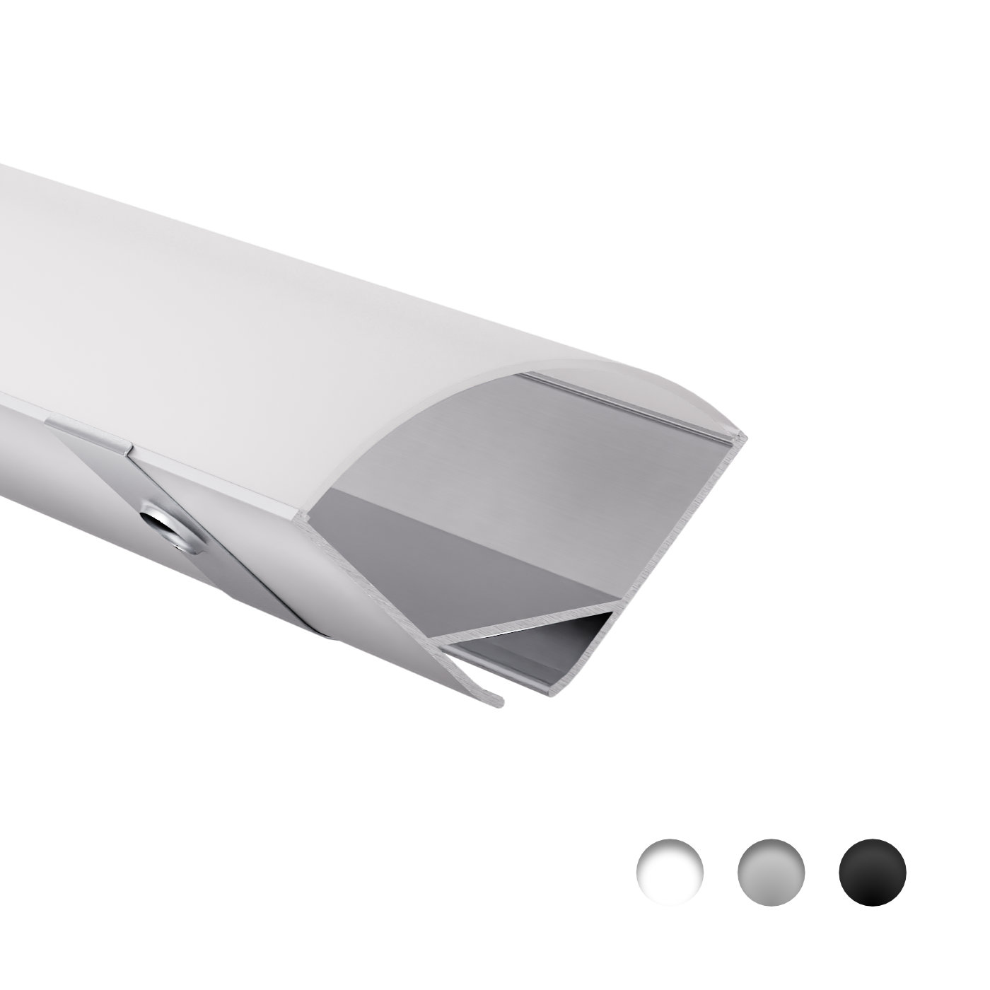 Profilo in Alluminio ad Angolo con Copertura Continua per Strisce LED fino a 20mm 8m