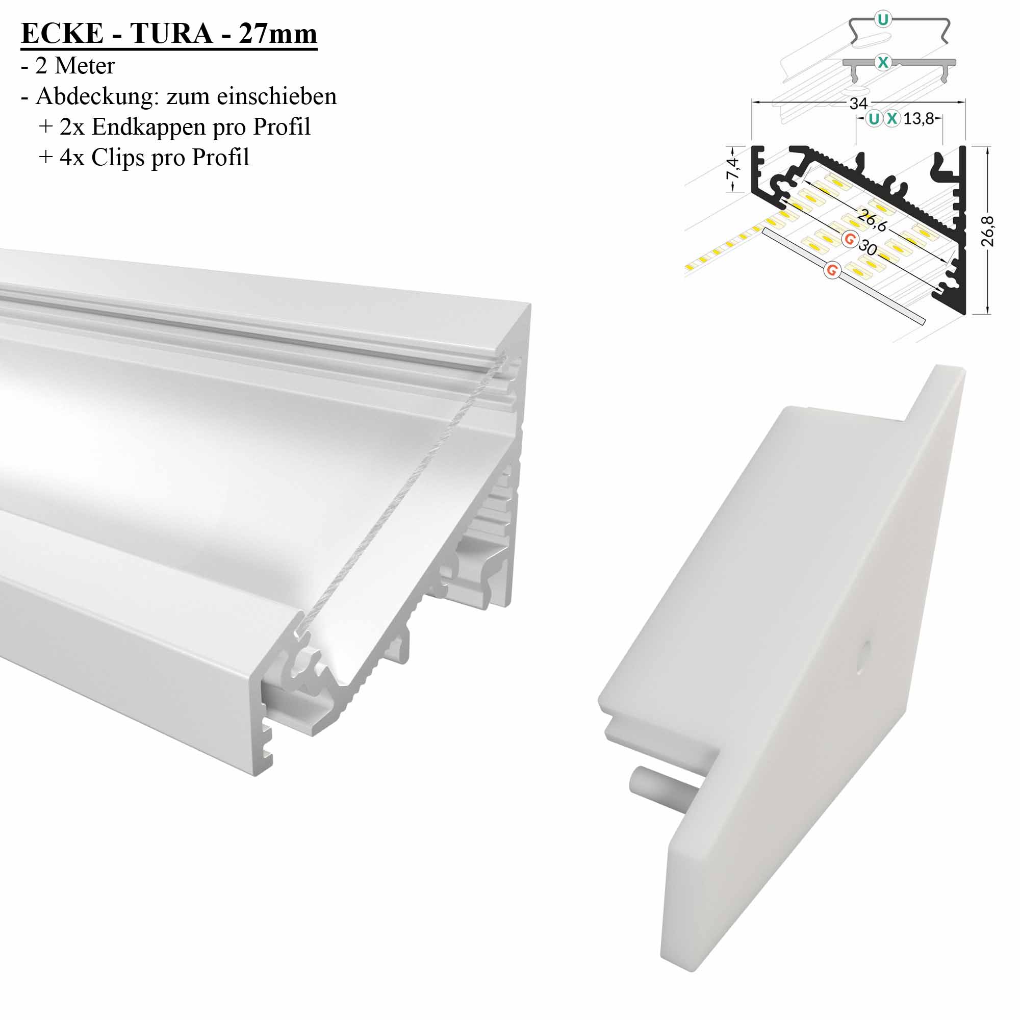 LED Aluprofil Aluminium Profile Leiste Weiss für LED-Streifen 2m | eBay