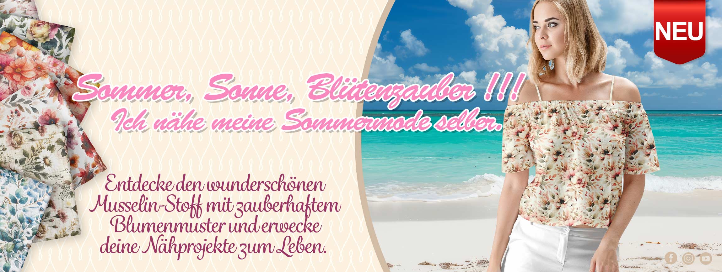     Musselin Flower Double Gauze Digital Print ab 0,5m x 1,38m Baumwollstoff Meterware