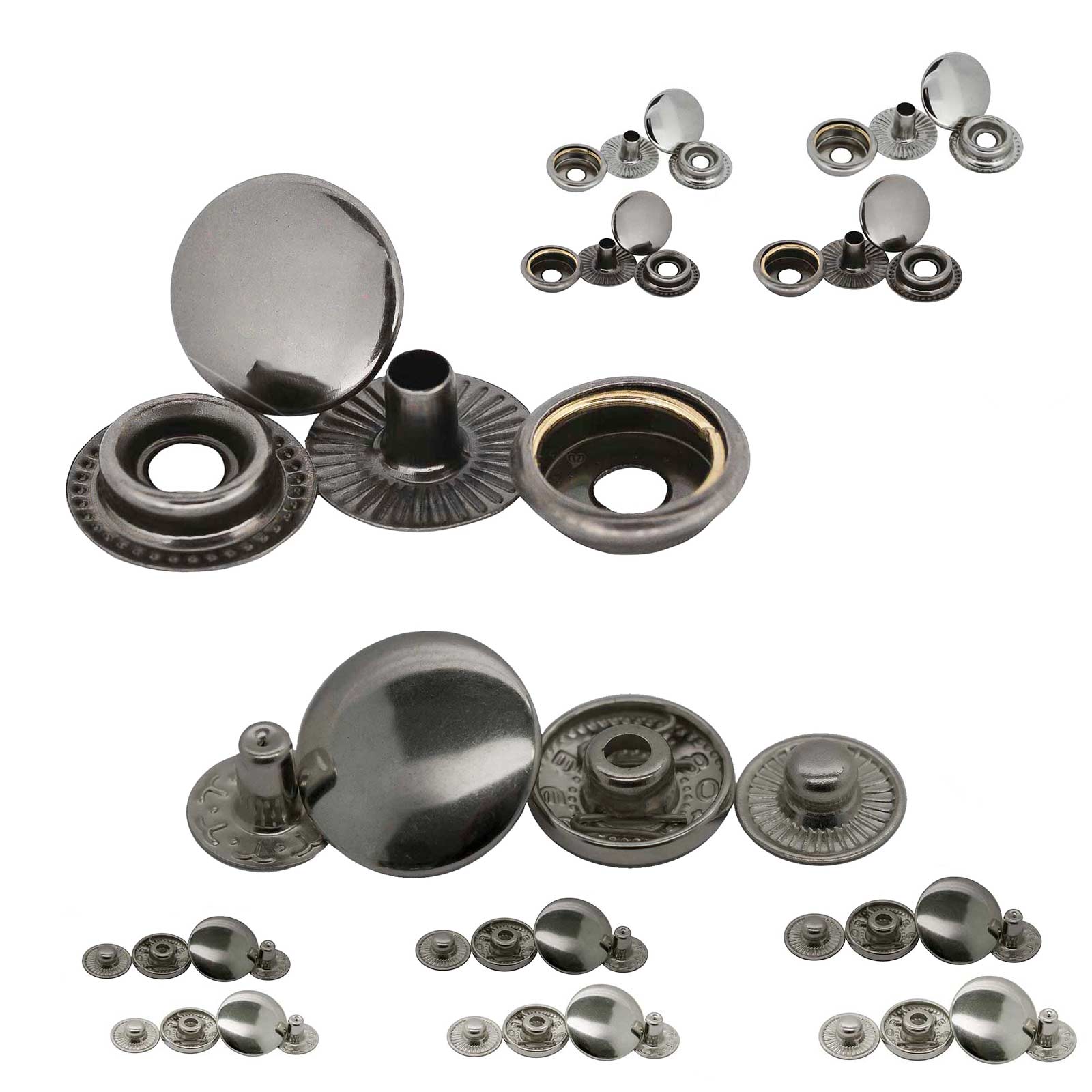 62-teiliges Druckknopf-Set 15mm Edelstahl - Mit Werkzeug Für Leinwand, Leder & Holz