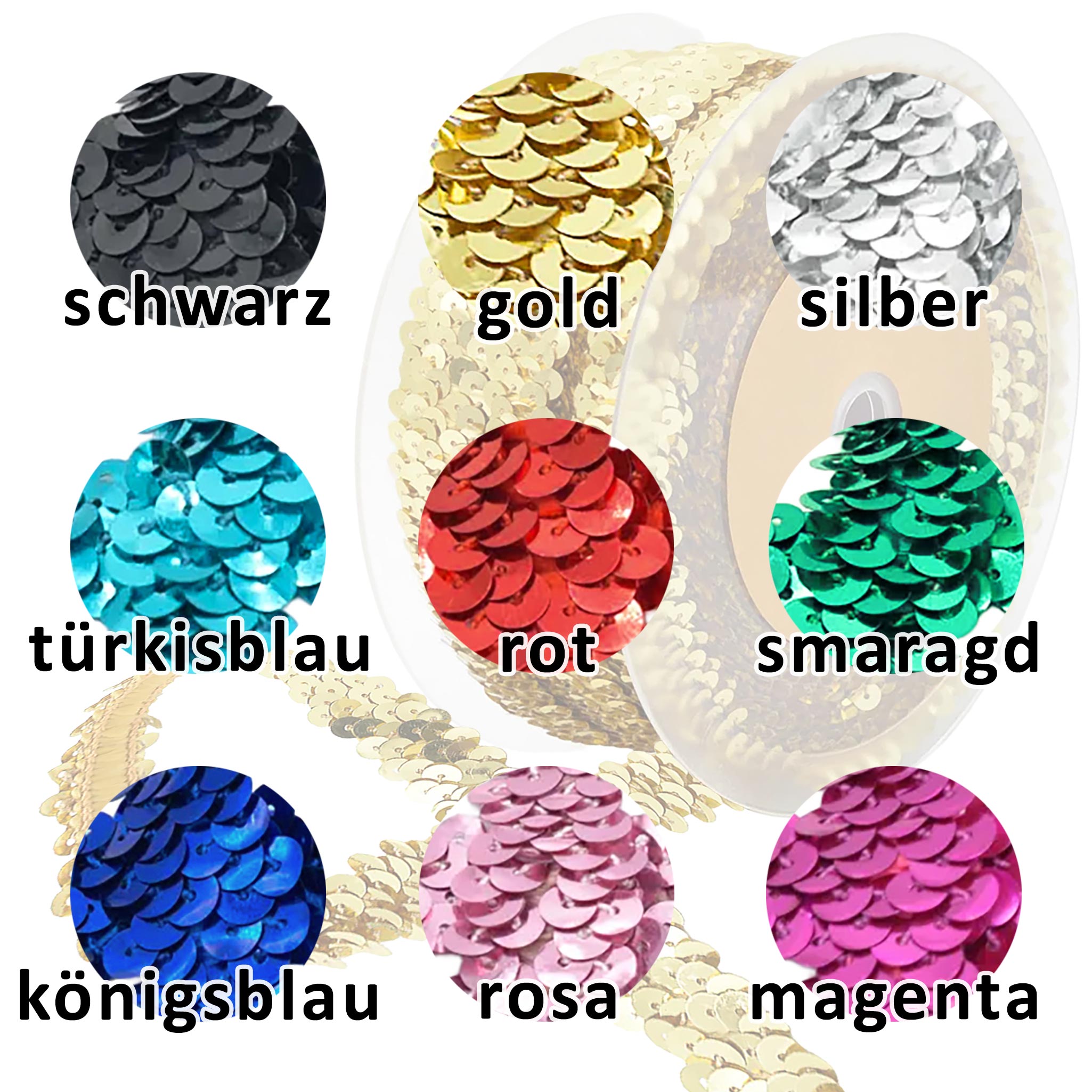 QUARKZMAN Elastisches Paillettenband 11 Yards | 3-reihig 0,8 Inch Für DIY & Nähen