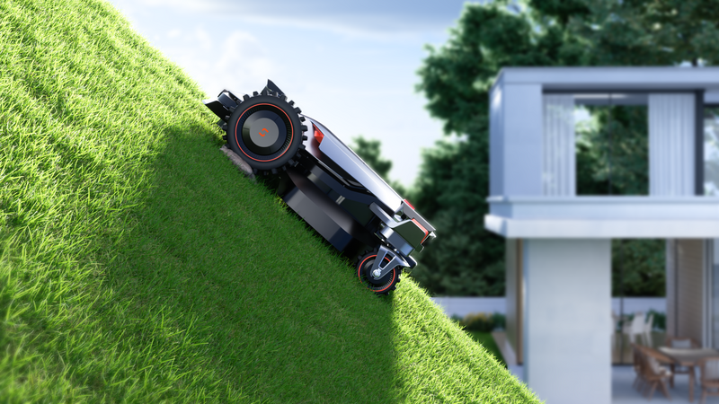 Sunseeker X9 Mähroboter Sunseeker X9, Outdooransicht von links, Hangmähen