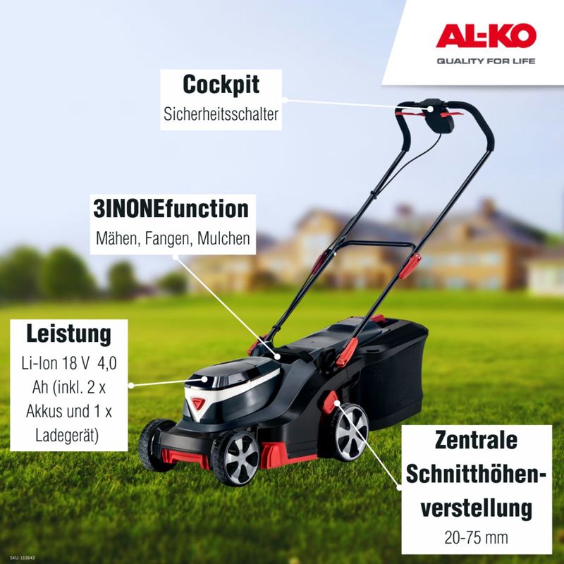 AL-KO 18 V Akku-Rasenmäher 38.2 Li Comfort inkl. 2 Akkus und Ladegerät AL-KO 18 V Akku-Rasenmäher 38.2 Li Comfort inkl. 2 Akkus und Ladegerät