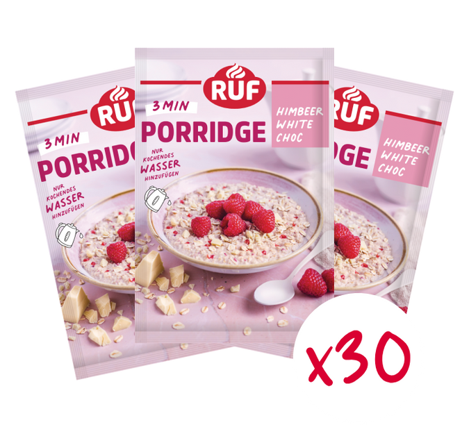 RUF Monats-Vorrat Porridge Himbeer White Chocolate (30 Stück)