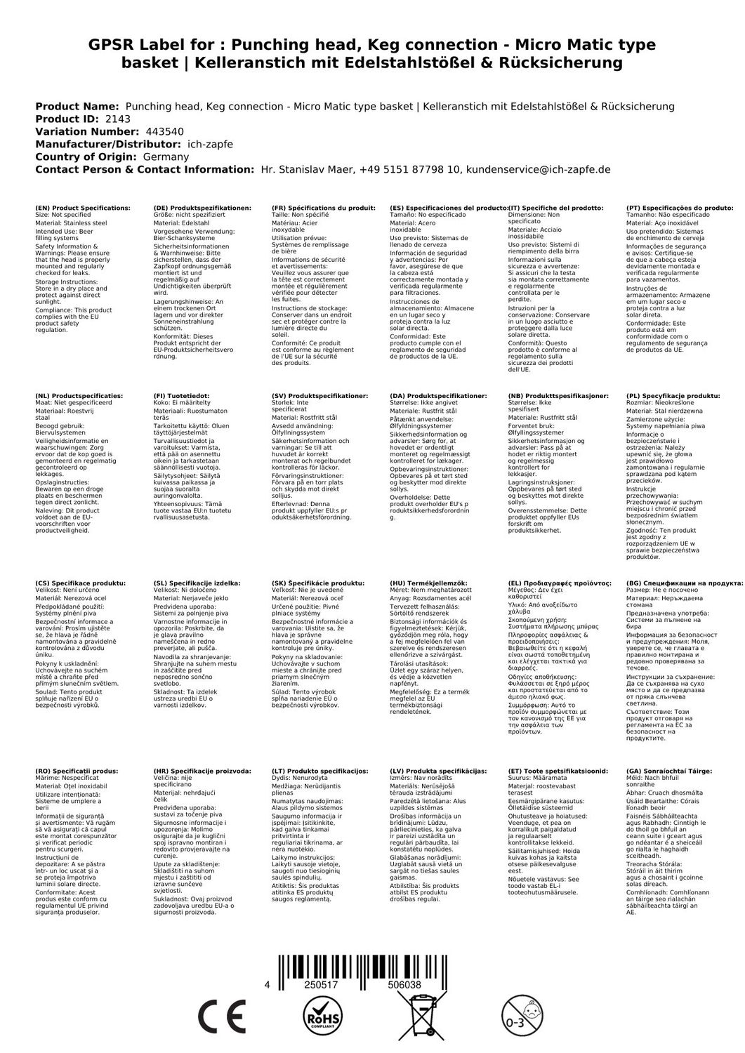 Accoppiatore Per Fusti, Erogatore Per Fusti Tipo S, Connettore Per