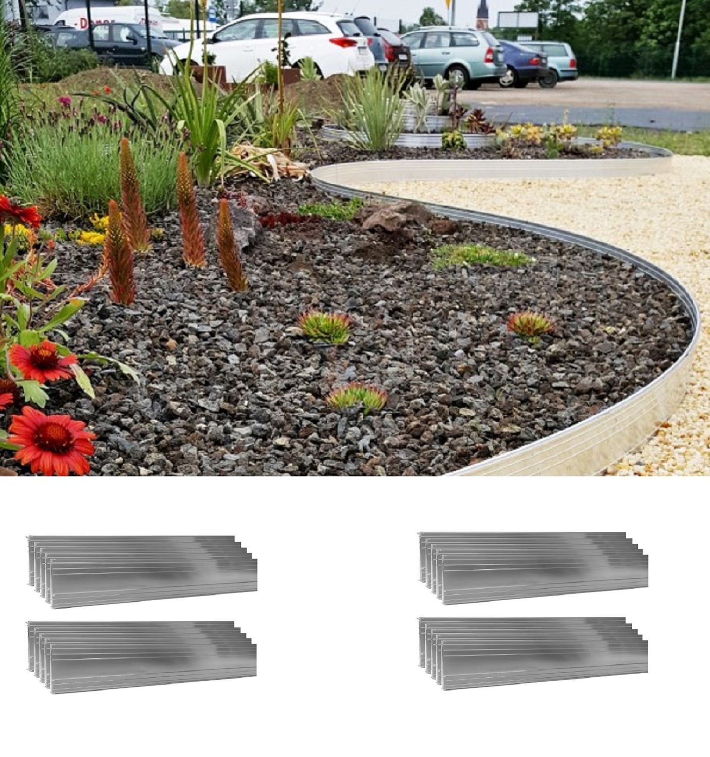 Bordo Per Aiuole In Acciaio Zincato LZQ - 30 Metri (30 Pezzi Da 100x15 Cm) - Delimitatore Per Prati E Giardini, Flessibile E Fai-Da-Te