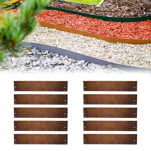 Bordure De Jardin En Acier Corten 10m X 14cm - Aspect Rouillé Naturel - Pour Pelouse, Parterres - Livrée Avec Gants