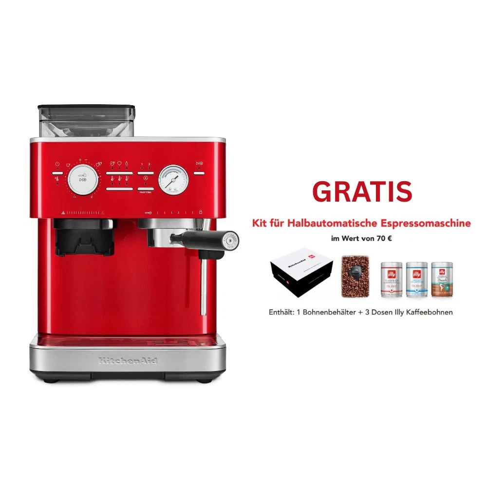 KitchenAid halbautomatische Espressomaschine mit Gratmahlwerk 5KES6551 inkl. GRATIS Illy Exploration Kit-Liebesapfel Rot