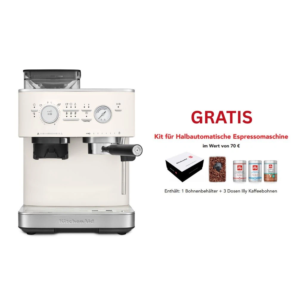 KitchenAid halbautomatische Espressomaschine mit Gratmahlwerk 5KES6551 inkl. GRATIS Illy Exploration Kit-Porcelain White