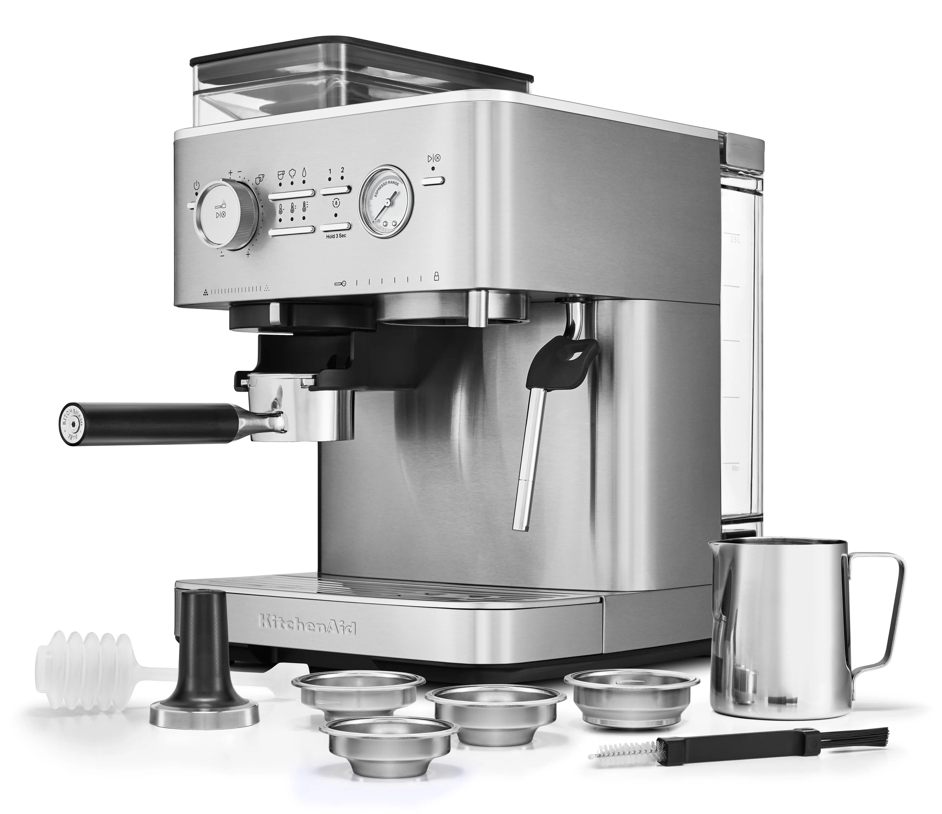 KitchenAid halbautomatische Espressomaschine mit Gratmahlwerk 5KES6551 inkl. GRATIS Illy Exploration Kit-Edelstahl / Gebürstetes Metall