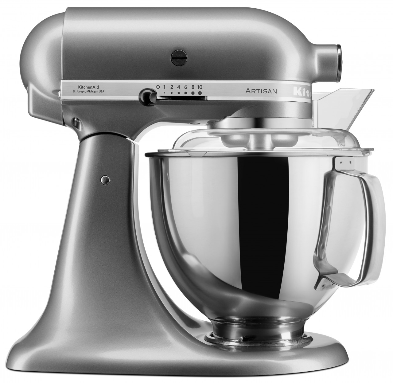 KitchenAid 4,8 L 5KSM175 Artisan Küchenmaschine Pastrylover mit Kunststofffleischwolf+Spritzgebäckvorsatz und Patisserie Buch-Kontur Silber