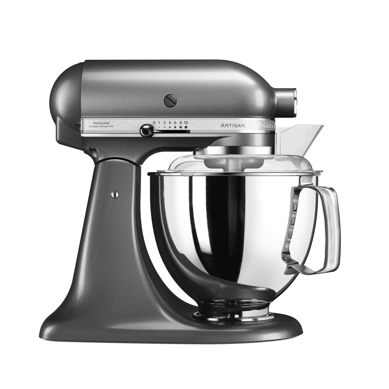 KitchenAid 4,8 L 5KSM175 Artisan Küchenmaschine Pastrylover mit Kunststofffleischwolf+Spritzgebäckvorsatz und Patisserie Buch-Medaillon Silber