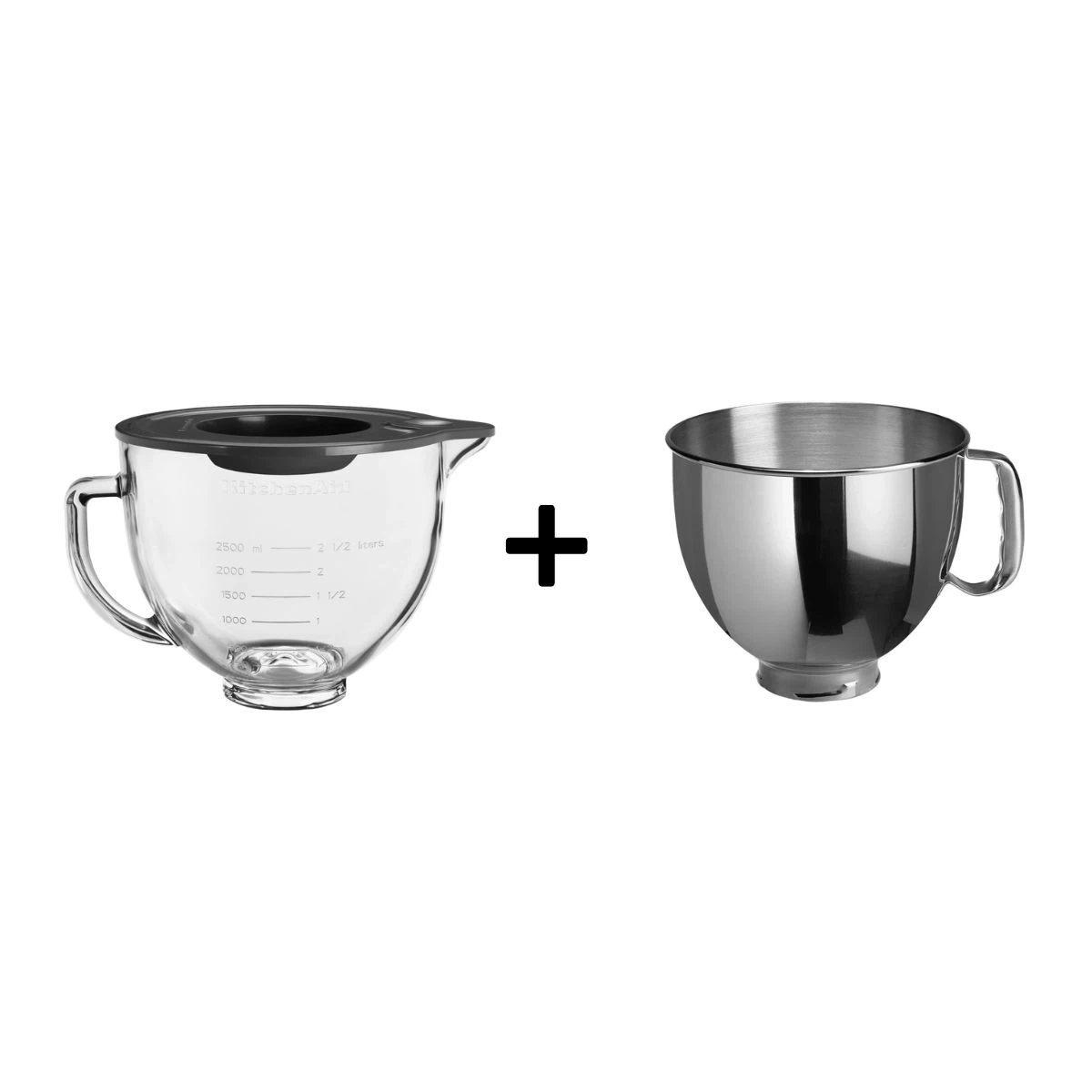 KitchenAid Set Edelstahlschüssel 5K5THSBP + Glasschüssel 5KSM5GB-Default Title