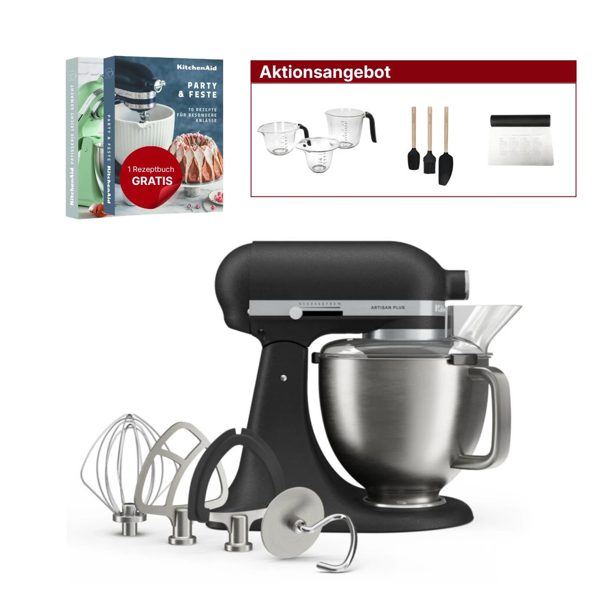 KitchenAid 4,7L 5KSM50PKVE Küchenmaschine - Artisan Plus-Gusseisen Schwarz