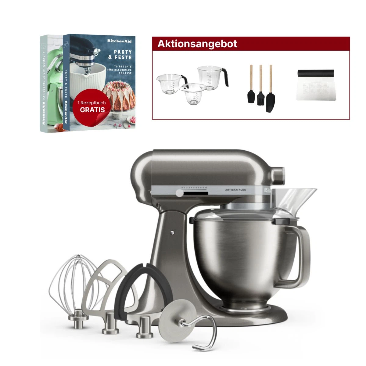 KitchenAid 4,7L 5KSM50PKVE Küchenmaschine - Artisan Plus-Medaillon Silber