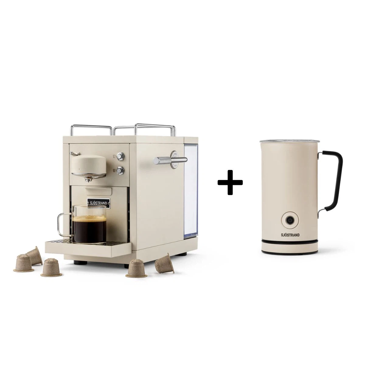 Sjöstrand Set Kapsel-Kaffeemaschine + Milchaufschäumer-Beige