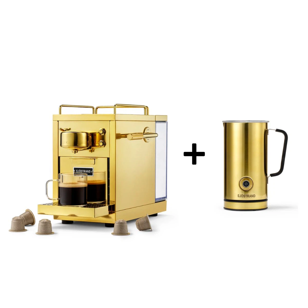 Sjöstrand Set Kapsel-Kaffeemaschine + Milchaufschäumer-Gold
