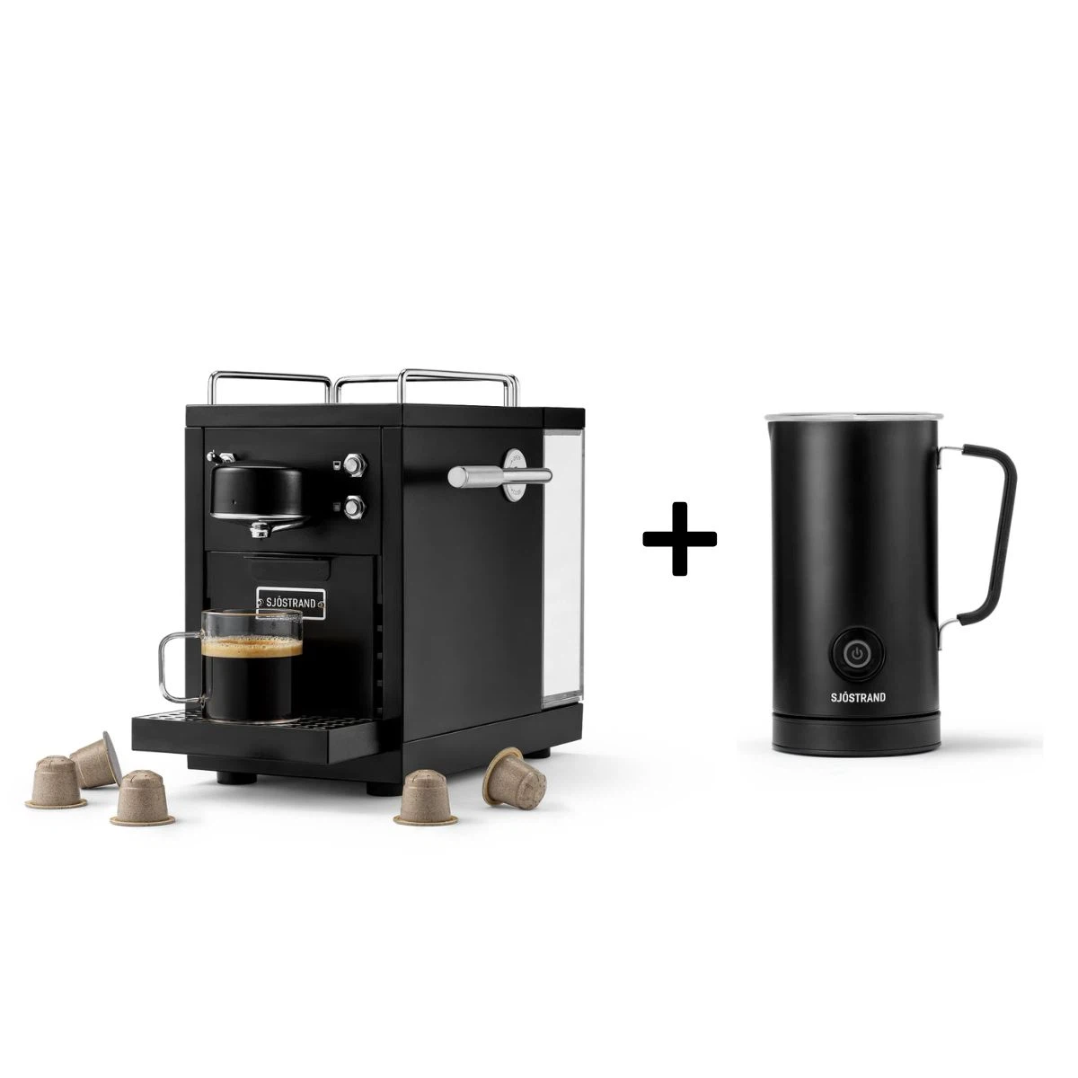 Sjöstrand Set Kapsel-Kaffeemaschine + Milchaufschäumer-Schwarz