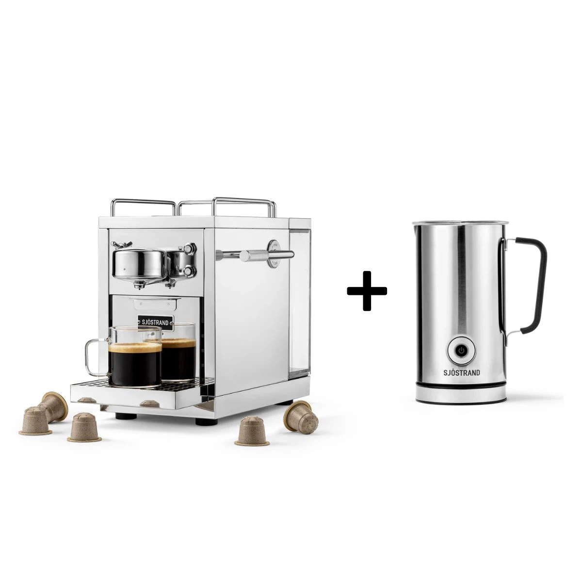 Sjöstrand Set Kapsel-Kaffeemaschine + Milchaufschäumer-Steel