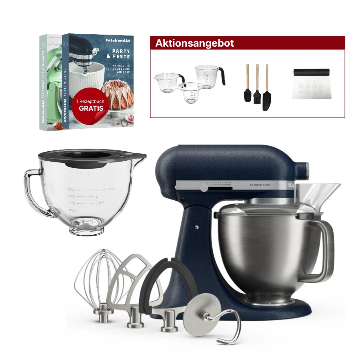 KitchenAid 4,7L 5KSM50PKVE Küchenmaschine - Artisan Plus mit GRATIS Glasschüssel-Wild Blueberry (Wilde Blaubeere)