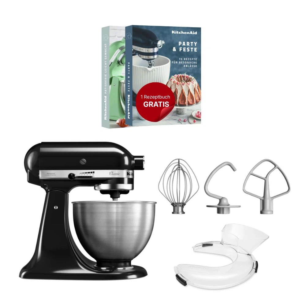 KitchenAid 4,3 L 5K45SS Classic Küchenmaschine Set 1 + Spritzschutz-Onyx Schwarz