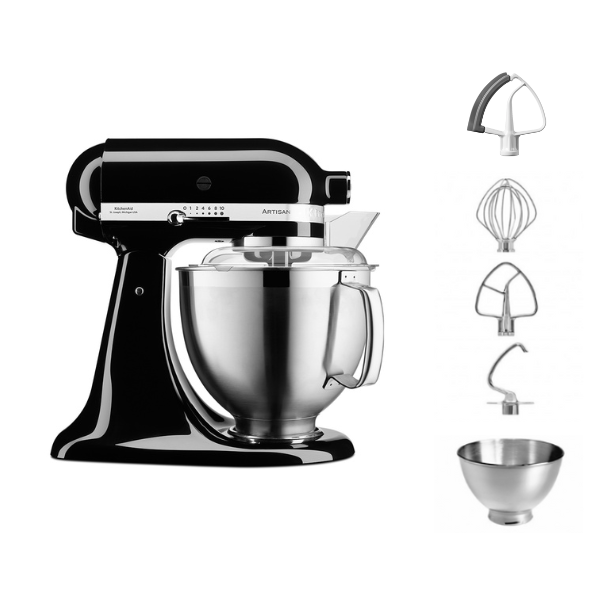 KitchenAid 4,8 L 5KSM185 Artisan Küchenmaschine Flexiset Artisan + Flexirührer-Onyx Schwarz