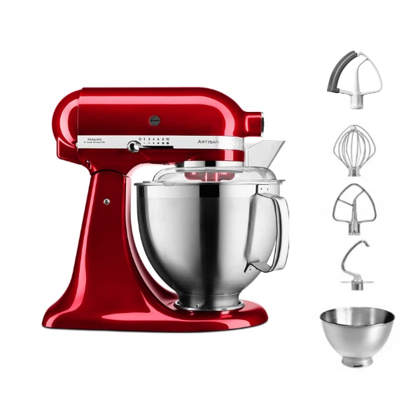 KitchenAid 4,8 L 5KSM185 Artisan Küchenmaschine Flexiset Artisan + Flexirührer-Liebesapfel Rot