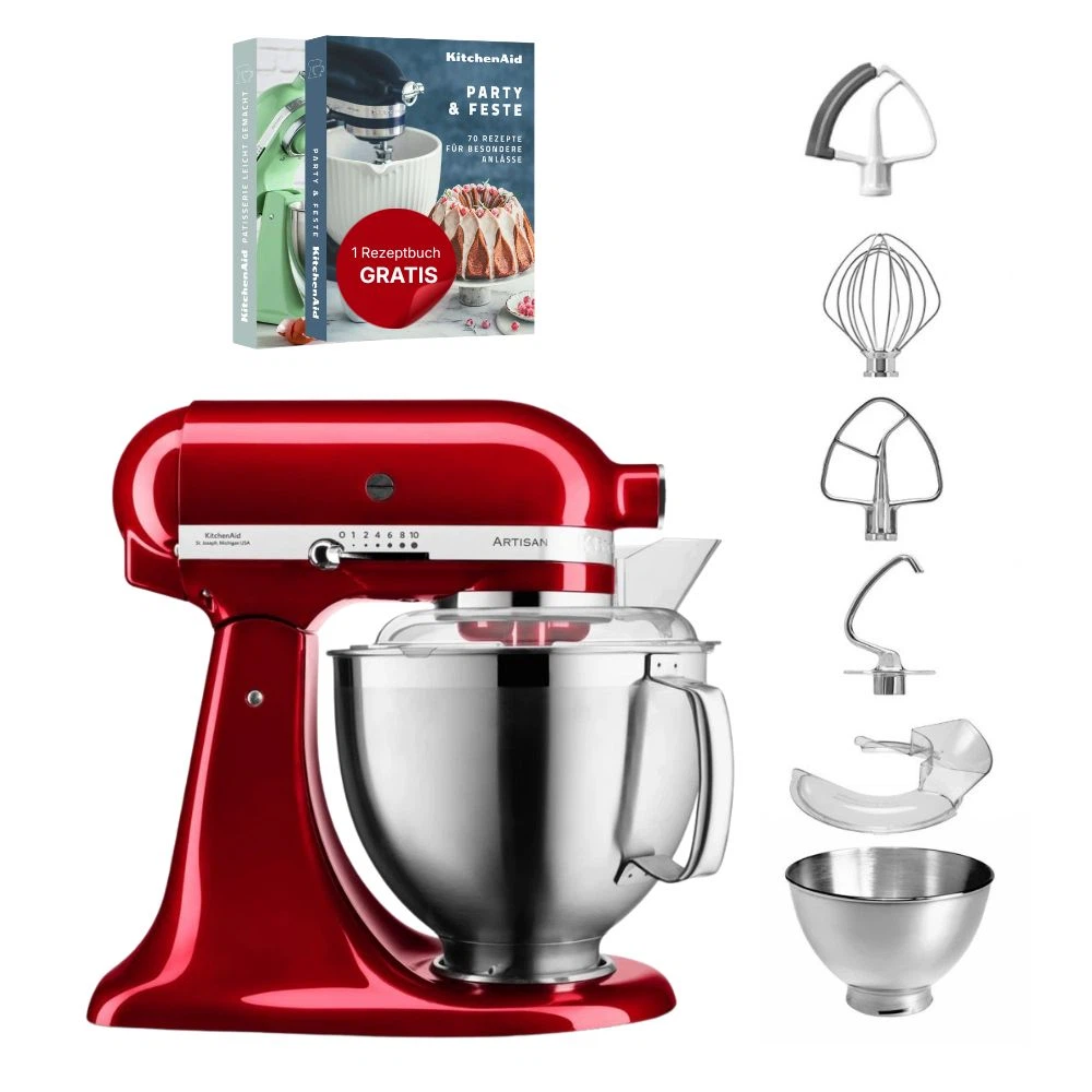 KitchenAid 4,8 L 5KSM185 Artisan Küchenmaschine Flexiset Artisan + Flexirührer-Liebesapfel Rot