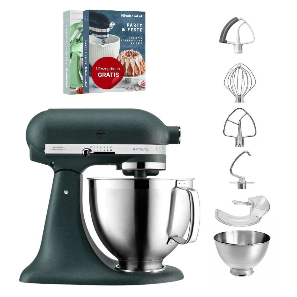 KitchenAid 4,8 L 5KSM185 Artisan Küchenmaschine Flexiset Artisan + Flexirührer-Pebbled Palm