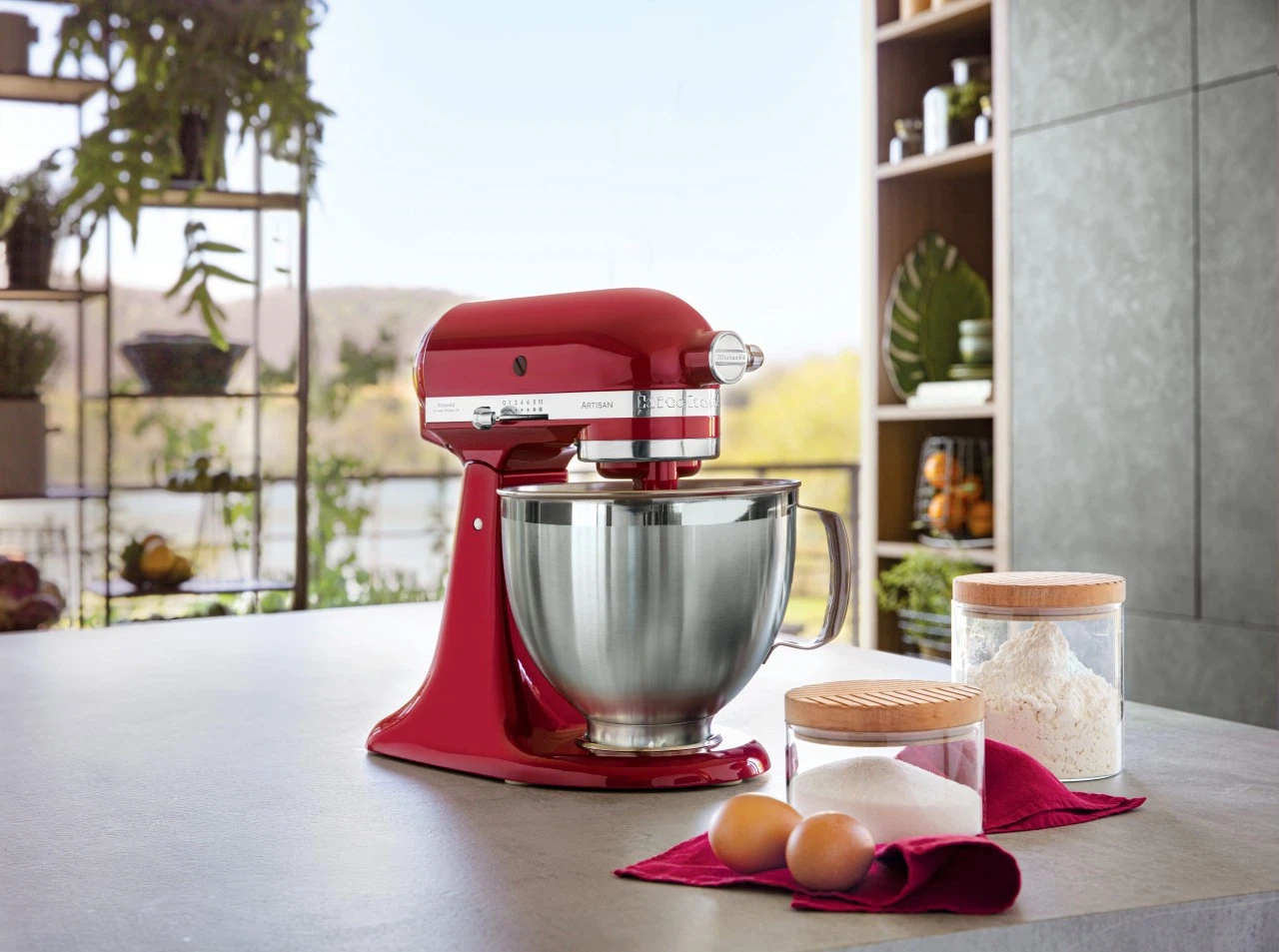 KitchenAid 4,8 L 5KSM185 Artisan Küchenmaschine Flexiset Artisan + Flexirührer-Liebesapfel Rot