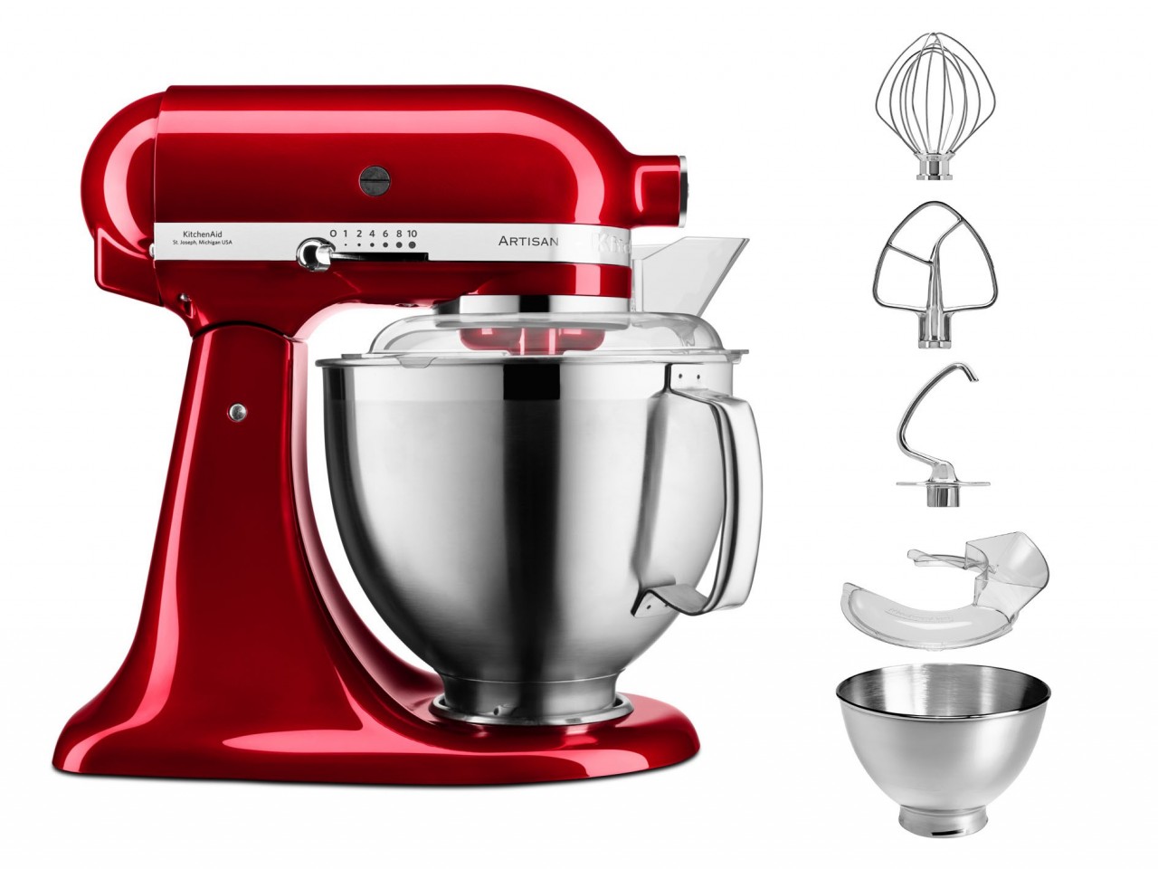 KitchenAid 4,8 L 5KSM185 Artisan Küchenmaschine Cookielover Artisan Fleischwolf+Spritzgebäck+Flexirührer-Liebesapfel Rot