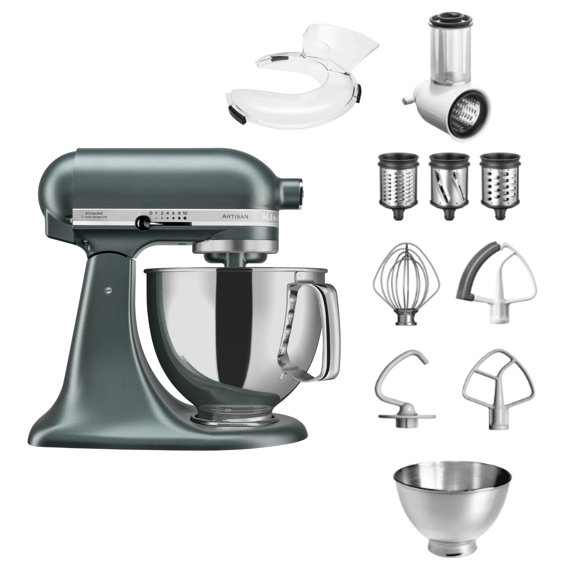 KitchenAid 4,8 L 5KSM175 Artisan Küchenmaschine Beginnerset mit Gemüseschneider-Juniper (Wacholder)