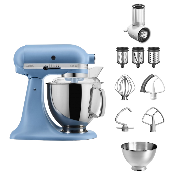 KitchenAid 4,8 L 5KSM175 Artisan Küchenmaschine Beginnerset mit Gemüseschneider-Vintage Blue