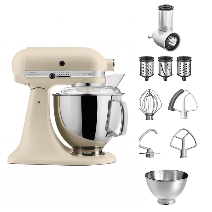 KitchenAid 4,8 L 5KSM175 Artisan Küchenmaschine Beginnerset mit Gemüseschneider-Fresh Linen